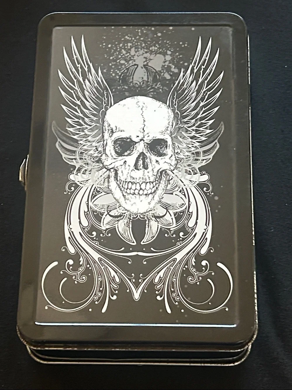 Used Skull with Wings Metal Wall Art - Black and White